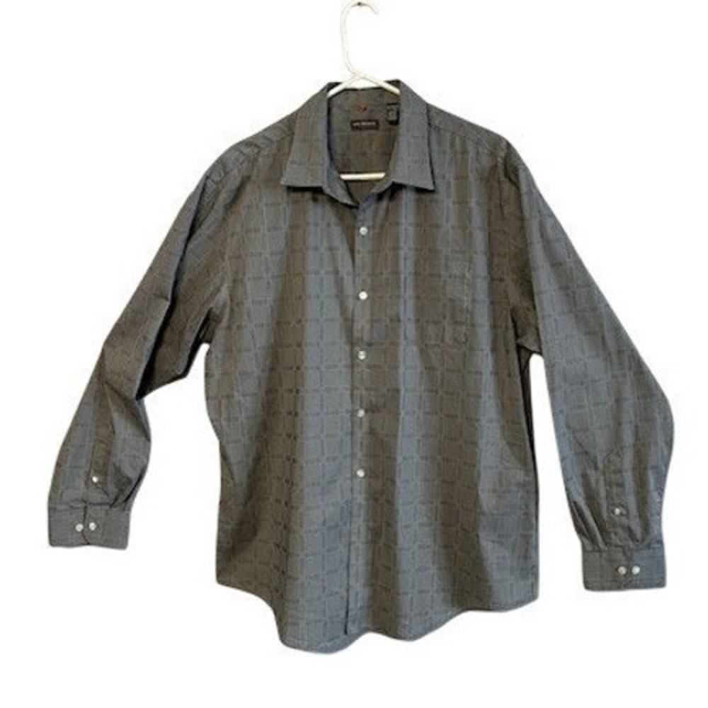 Van Heusen Mens Long Sleeve Button Down Shirt Grey Check Textured XL
